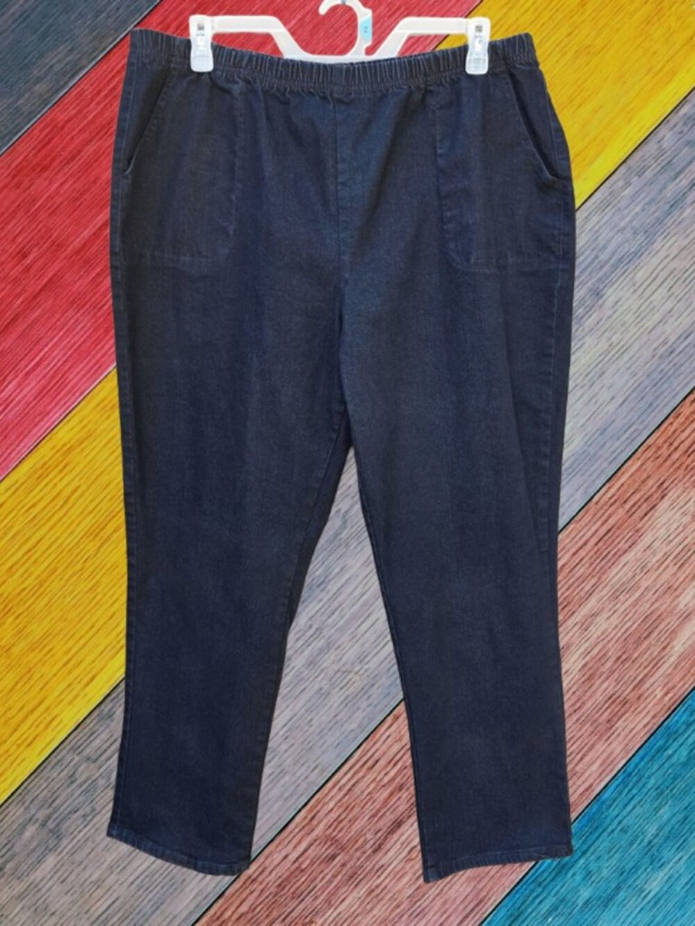 BLAIR Womens Jeans Pull On Elastic Waist Blue Dark Wash Size 22W